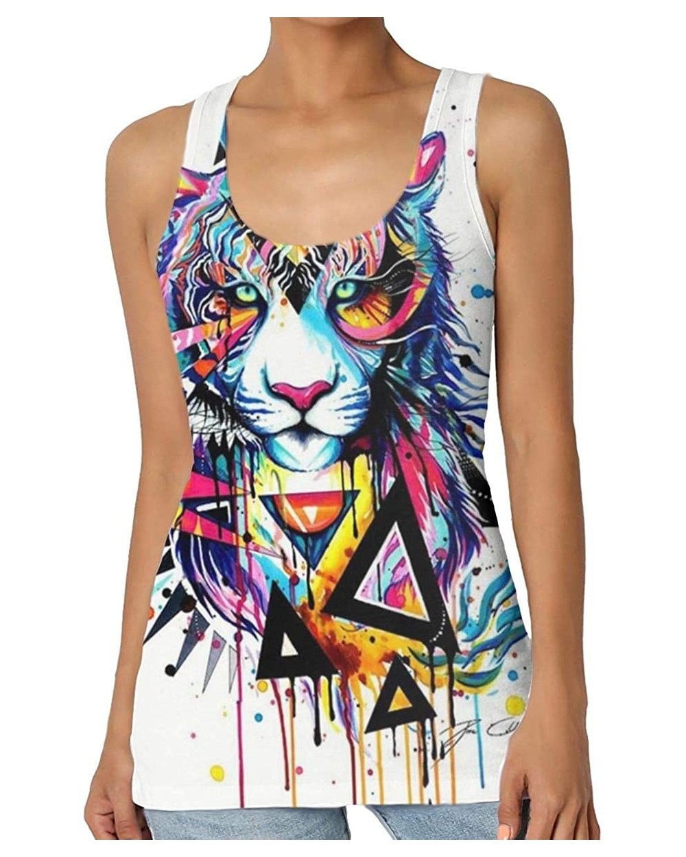 Girl's Watercolor Tiger Black Triangle Tank Top Tanktop Women Basic Plain Premium Classic Wide Strap - CW19CKY7K8E $41.46 Cam...