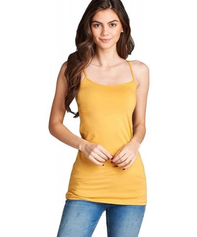 Women's Basic Solid Long Length Adjustable Spaghetti Strap Tank Top - Gold Mustard - CN18EWAH7EC $16.80 Camisoles & Tanks