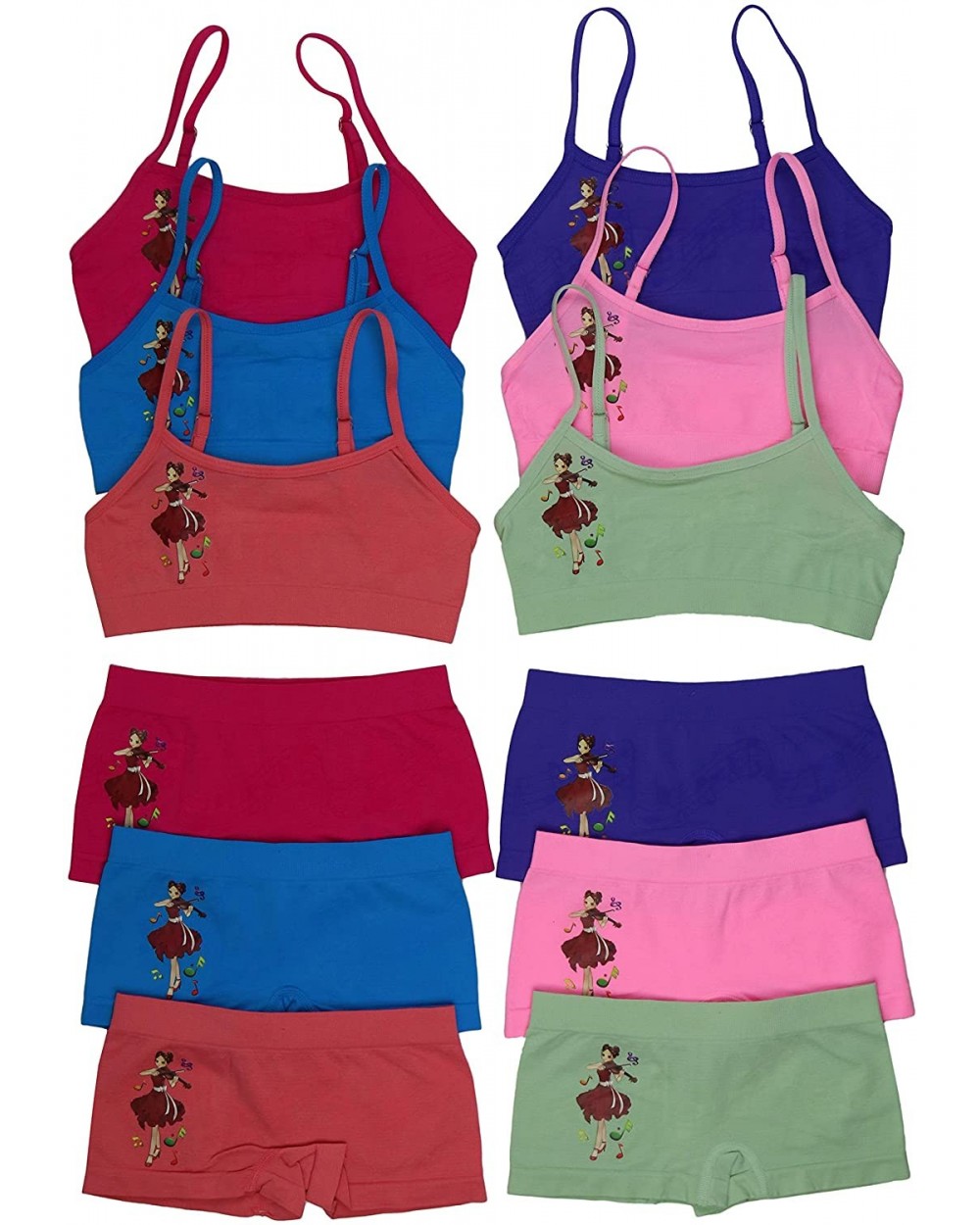 Girl Pack of 6 Set Spaghetti Strap Training Bras & Boyshorts Bikinis - Musical Princess - C8193K98A0G $43.70 Panties