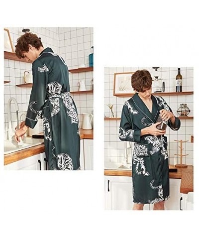 Globalwells Men Kimono Robes Long Sleepdress Tiger Printed Sleepwear Satin Nightwear Bathrobe Gown - Green Men - C218Q7WYWK7 ...