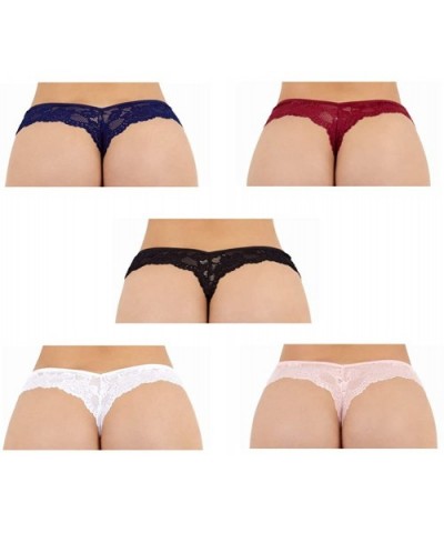 Women Thong Lace Panties Lycra Spandex Underwear Lingerie 5 Pack - Style 2 - CH19DA8E0AH $39.48 Panties