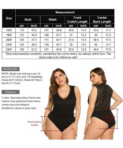 Women Plus Size Bodysuit-Lace Tops Strenchy V Neck Bodycon Leotards with Short Sleeve - Wine Red-2 - CE18O3WG2Z6 $37.30 Shape...