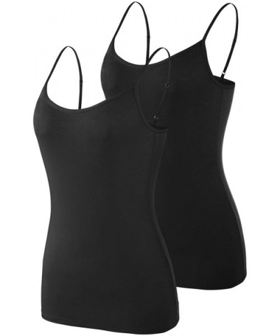 Women's Basic Solid Camisole Adjustable Spaghetti Strap Tank Top - B2 Pack - Black/Black - C0187R6UA9T $23.16 Camisoles & Tanks