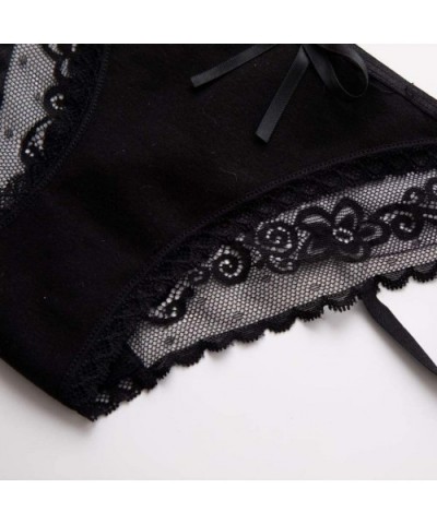 Sexy Lingerie Lace Brief Underpant Sleepwear Underwear Bowknot - Black - C41906TZCX8 $22.02 Bras