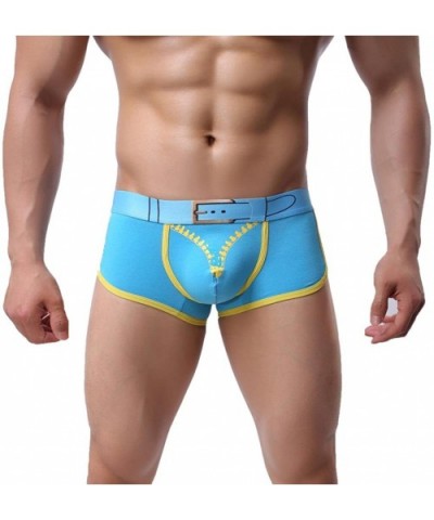 Men's Underwear- Cotton Boxer Brief Mens Shorts - Blue - CU12ODWV89M $14.58 Boxer Briefs