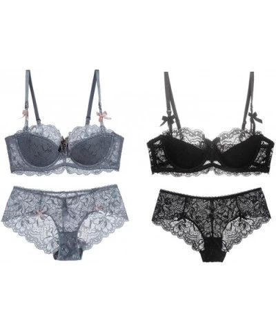 Sexy Lace Push Up Thin Bra Set Floral Embroidery Underwear for Women - Gray+black - C71927HUK2M $48.04 Bras