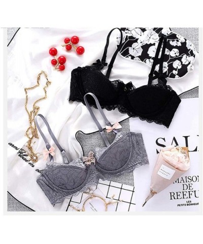 Sexy Lace Push Up Thin Bra Set Floral Embroidery Underwear for Women - Gray+black - C71927HUK2M $48.04 Bras