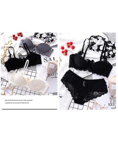 Sexy Lace Push Up Thin Bra Set Floral Embroidery Underwear for Women - Gray+black - C71927HUK2M $48.04 Bras