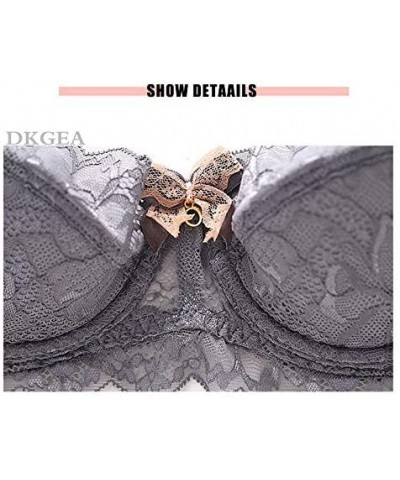 Sexy Lace Push Up Thin Bra Set Floral Embroidery Underwear for Women - Gray+black - C71927HUK2M $48.04 Bras