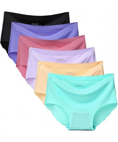 6 Pack Women's Invisible Seamless Mid-Rise Panties No Show Laser Cut Hipster Brief Underwear - Multicoloured - C118G3DMIXY $3...