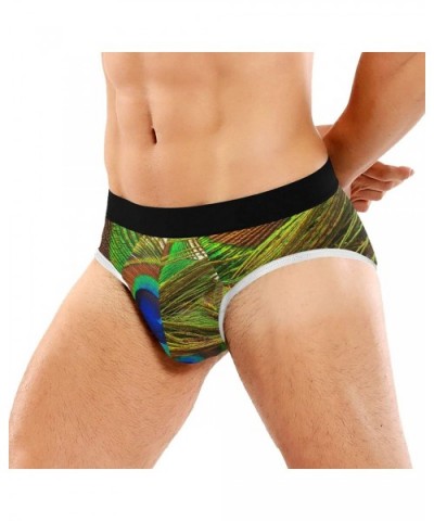 Men's Briefs Bright Feathers of Peacock Close Up Men's Underwear Triangle Print Breathable Briefs - CD19CSKZ9H7 $22.74 Briefs