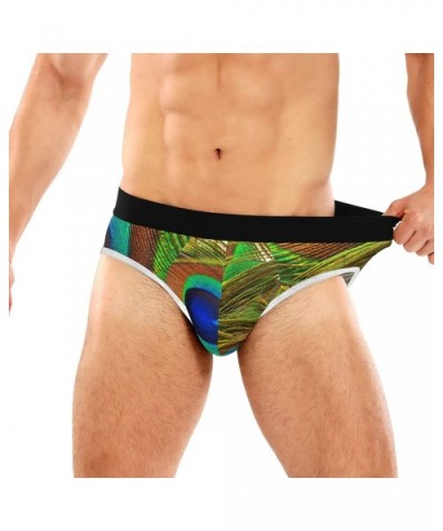 Men's Briefs Bright Feathers of Peacock Close Up Men's Underwear Triangle Print Breathable Briefs - CD19CSKZ9H7 $22.74 Briefs