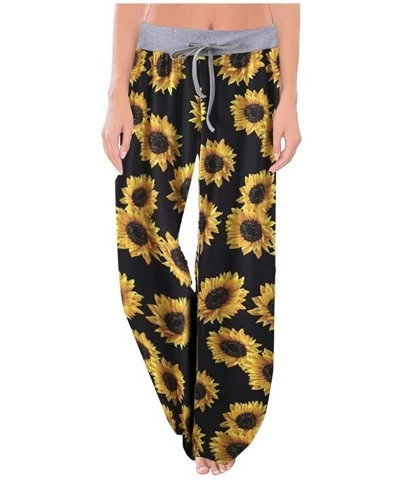 Sweatpants for Women Tall-Women's Comfy Casual Pajama Pants Striped Print Drawstring Palazzo Lounge Pants Wide Leg - Z1-yello...