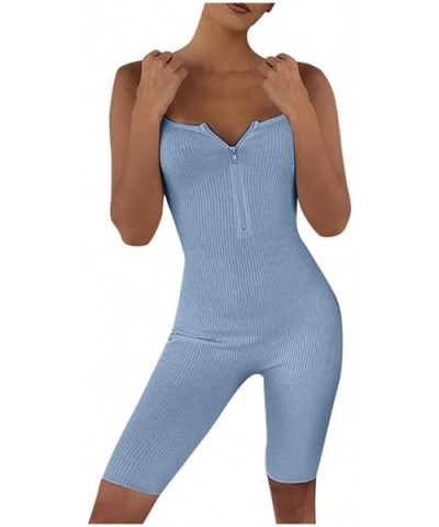 Women Solid O-Neck Sexy Slim Yoga Pants Fitness Sleeveless Long Jumpsuit - A_blue - CK190C5570Y $43.13 Thermal Underwear