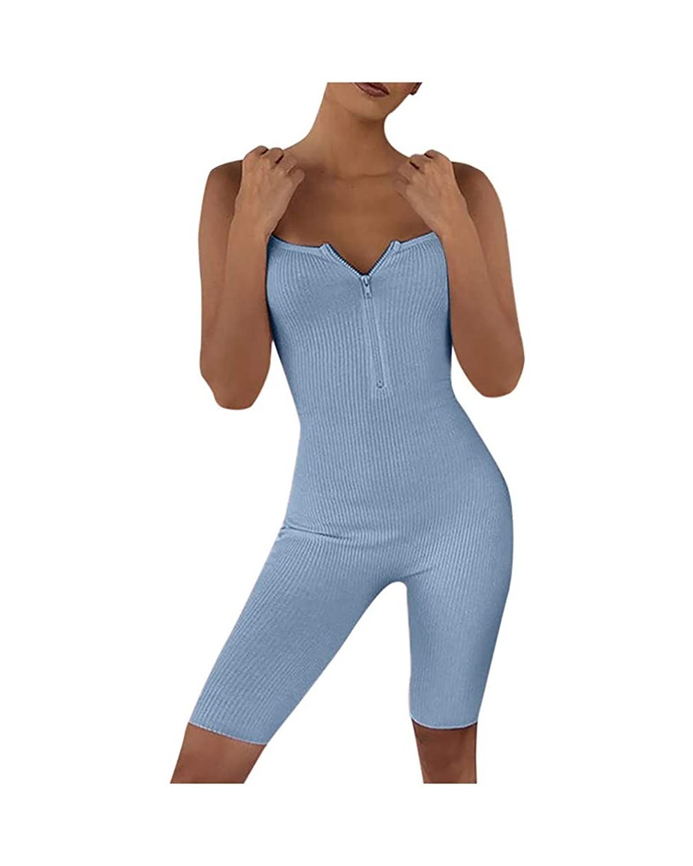 Women Solid O-Neck Sexy Slim Yoga Pants Fitness Sleeveless Long Jumpsuit - A_blue - CK190C5570Y $43.13 Thermal Underwear