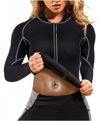 Women's Neoprene Sauna Vest with Sleeves Gym Hot Sweat Suit Weight Loss - Black-long Sleeve - CU18L27HGLU $46.10 Shapewear