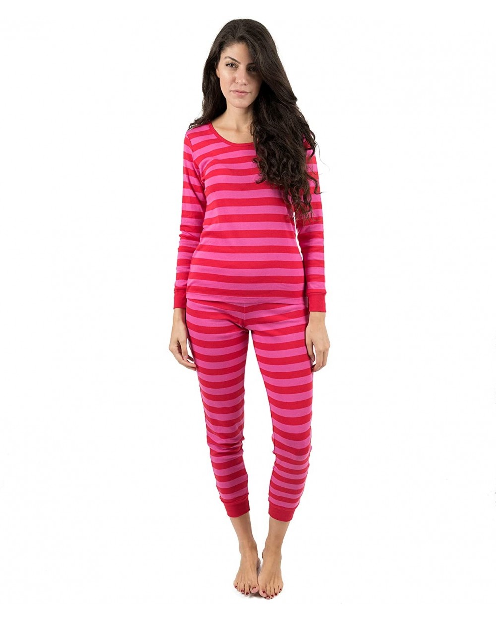 Women's"Fitted Striped" Pajama 100% Cotton (XS-XL) - Red/Pink - CQ18IGIZR7N $44.55 Sets