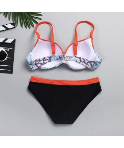 Womens Swimwear Sexy Bikini Set Sunflower Print Tankini Brazilian Swimsuit Two Piece Beachwear Swimwear B8 orange - C818TYH8Z...