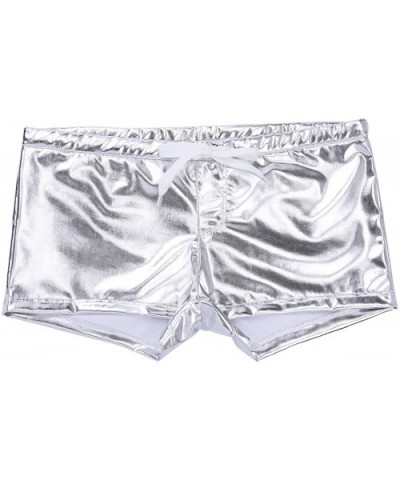 Men's Drawstring Shiny Metallic Boxer Shorts Underwear Swimsuit Trunks Lounge Underpants - Silver - CO18KINYNYQ $24.18 Boxer ...