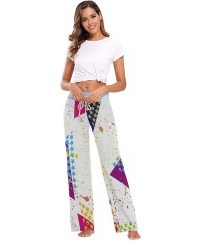 Women's Pajama Pants-Colorful Triangle 80S Drawstring Sleepwear Pants Lounge Yoga Pants Wide Leg Pants for All Seasons - Blac...