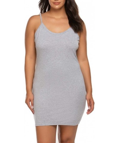 Women Plus Size Full Slip Adjustable Spaghetti Strap Camisole Mini Dress Casual V-Neck Nightgown - L.grey Textile - CI18X2KTO...