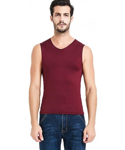 Men's V Neck Undershirt Tank Top Warm Sleeveless Thermal Vest - Wine Red - CF18AE48E8Q $22.14 Thermal Underwear