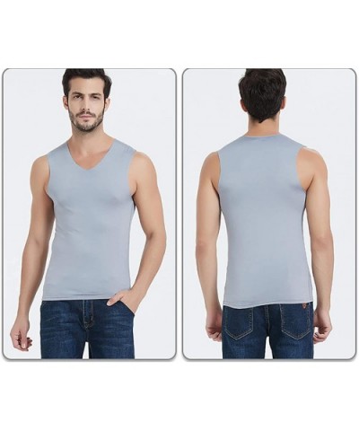 Men's V Neck Undershirt Tank Top Warm Sleeveless Thermal Vest - Wine Red - CF18AE48E8Q $22.14 Thermal Underwear