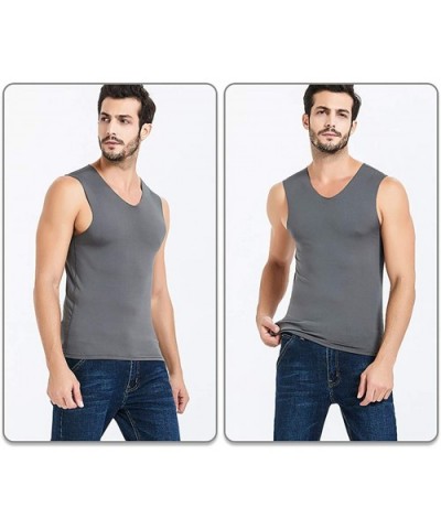 Men's V Neck Undershirt Tank Top Warm Sleeveless Thermal Vest - Wine Red - CF18AE48E8Q $22.14 Thermal Underwear