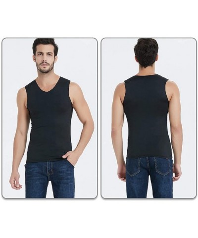 Men's V Neck Undershirt Tank Top Warm Sleeveless Thermal Vest - Wine Red - CF18AE48E8Q $22.14 Thermal Underwear