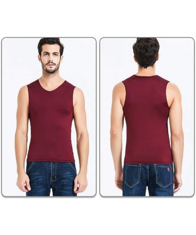 Men's V Neck Undershirt Tank Top Warm Sleeveless Thermal Vest - Wine Red - CF18AE48E8Q $22.14 Thermal Underwear