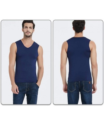 Men's V Neck Undershirt Tank Top Warm Sleeveless Thermal Vest - Wine Red - CF18AE48E8Q $22.14 Thermal Underwear