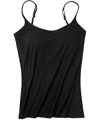 Women's Cotton Camisole Tops with Built in Bra Neck Vest Padded Slim Fit Tank Tops Underwear 2 in 1 Vest - Black - CF190TM034...