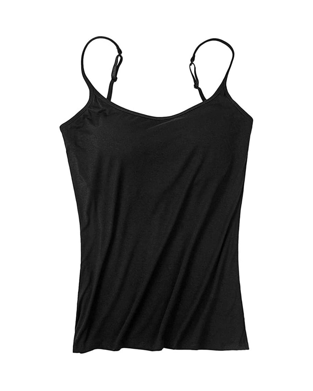 Women's Cotton Camisole Tops with Built in Bra Neck Vest Padded Slim Fit Tank Tops Underwear 2 in 1 Vest - Black - CF190TM034...