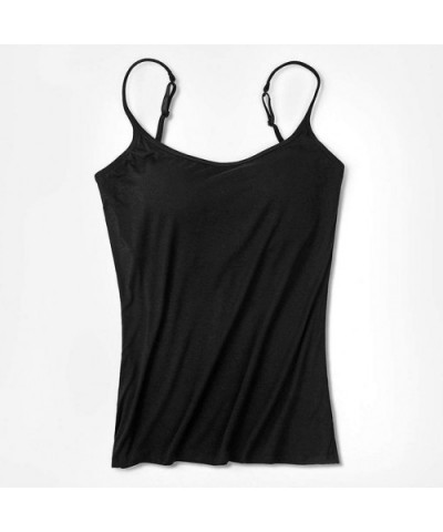 Women's Cotton Camisole Tops with Built in Bra Neck Vest Padded Slim Fit Tank Tops Underwear 2 in 1 Vest - Black - CF190TM034...