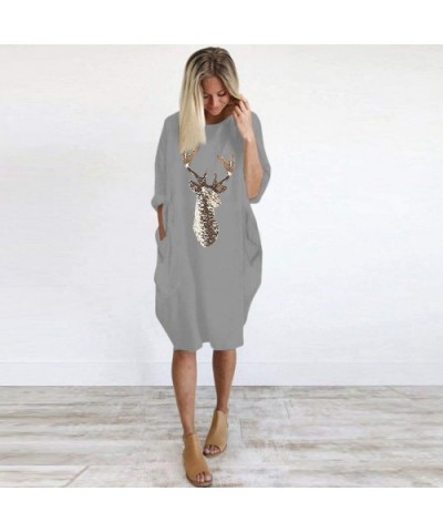 Long Pocket Christmas Dress-Womens Plus Size Loose Tops Dress - Gray Pocket Christmas Dress - CL18ZXXYWC6 $22.74 Thermal Unde...