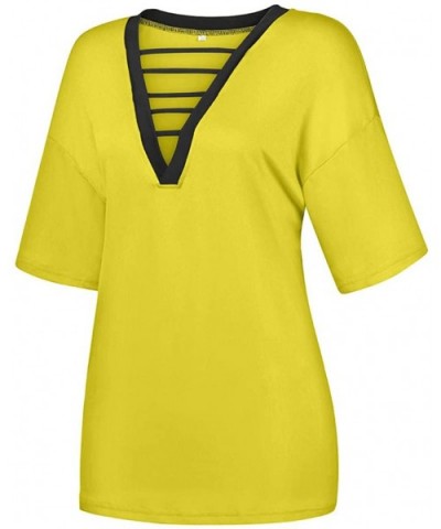 Cutout V Neck Tops for Women Women's Short Sleeve Summer Tee Shirt Casual Day T-Shirt Tunic Tops Plus Size - Yellow - CF199O8...