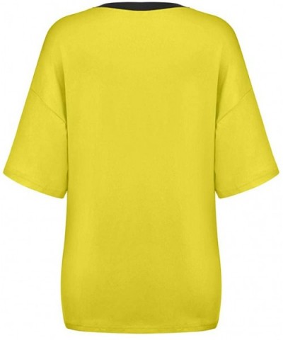 Cutout V Neck Tops for Women Women's Short Sleeve Summer Tee Shirt Casual Day T-Shirt Tunic Tops Plus Size - Yellow - CF199O8...