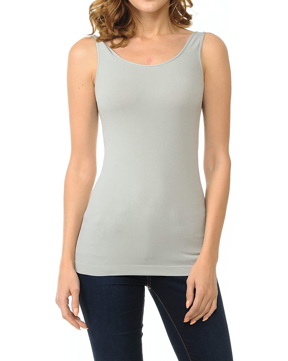 Womens Seamless Premium Classic Tank Top Made in USA One Size - Metal Gray - CW18M3LA67T $13.14 Camisoles & Tanks