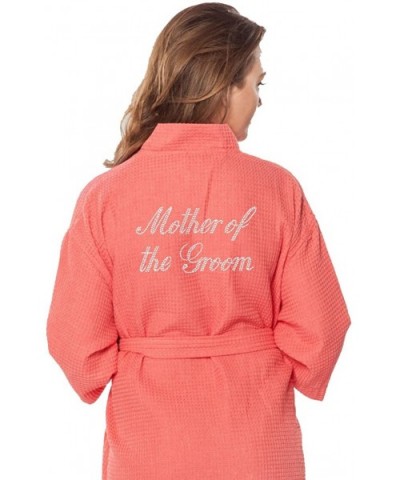 Waffle Thigh Length Kimono Rhinestone Mother of The Groom Robe - Coral - CM1868XXRY9 $42.63 Robes