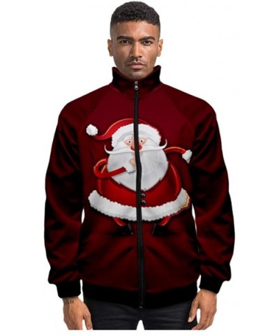 Ugly Christmas Man Xmas Jacket Casual 3D Print Santa Sportswear Long Sleeve Coat - Red 2 - CZ19263XUX5 $39.94 Thermal Underwear