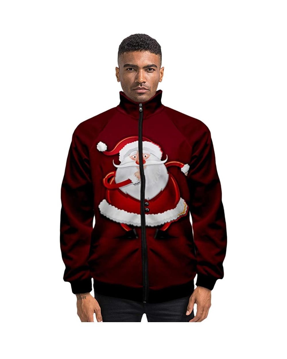 Ugly Christmas Man Xmas Jacket Casual 3D Print Santa Sportswear Long Sleeve Coat - Red 2 - CZ19263XUX5 $39.94 Thermal Underwear