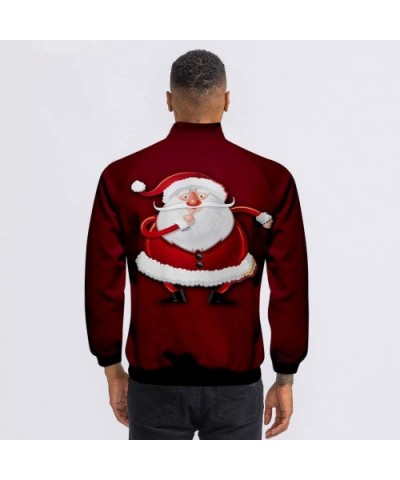 Ugly Christmas Man Xmas Jacket Casual 3D Print Santa Sportswear Long Sleeve Coat - Red 2 - CZ19263XUX5 $39.94 Thermal Underwear