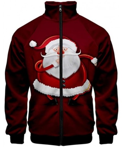 Ugly Christmas Man Xmas Jacket Casual 3D Print Santa Sportswear Long Sleeve Coat - Red 2 - CZ19263XUX5 $39.94 Thermal Underwear