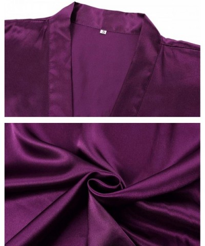 Womens Satin Robe Short Kimono for Bridesmaid and Bride Wedding Party Robes Loungewear Short Purple bridesmaid 2 - C218X0KRUQ...