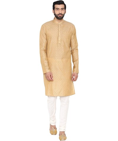 Men's Banarsi Art Silk Tailored Fit Festive and Casual Kurta Chudidar Pajama Pyjama - 6 Colors - Beige - CC18ZZ44K6D $69.29 S...