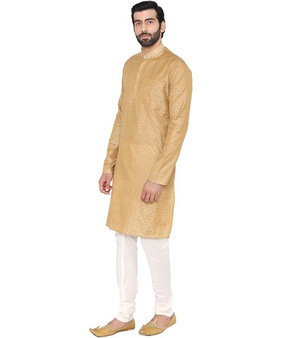 Men's Banarsi Art Silk Tailored Fit Festive and Casual Kurta Chudidar Pajama Pyjama - 6 Colors - Beige - CC18ZZ44K6D $69.29 S...