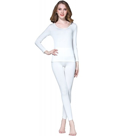 Thin Thermal Underwear for Women Long Johns Set Scoop Neck Base Layer - 1 Pack White - C1185YUGUTG $29.09 Thermal Underwear