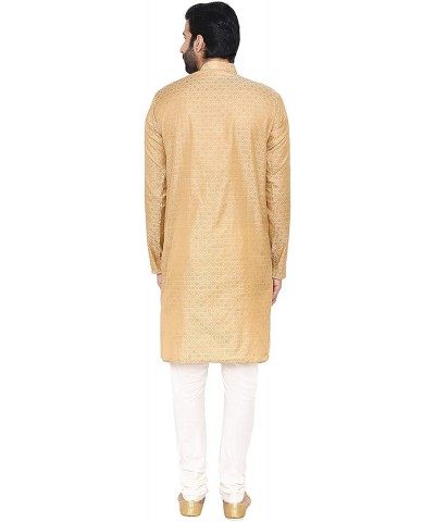 Men's Banarsi Art Silk Tailored Fit Festive and Casual Kurta Chudidar Pajama Pyjama - 6 Colors - Beige - CC18ZZ44K6D $69.29 S...