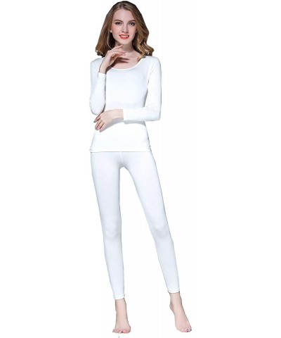 Thin Thermal Underwear for Women Long Johns Set Scoop Neck Base Layer - 1 Pack White - C1185YUGUTG $29.09 Thermal Underwear