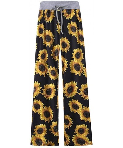 Sweatpants for Women Tall-Women's Comfy Casual Pajama Pants Striped Print Drawstring Palazzo Lounge Pants Wide Leg - Z1-yello...